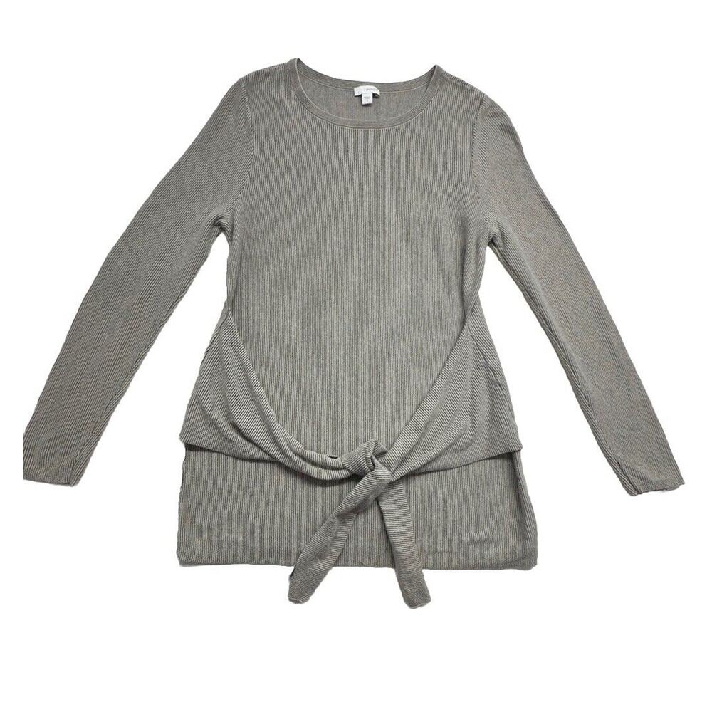 J. Jill Pure Jill Blouse Womens Small Tie Front Knit Top Long‎ Sleeves Gray